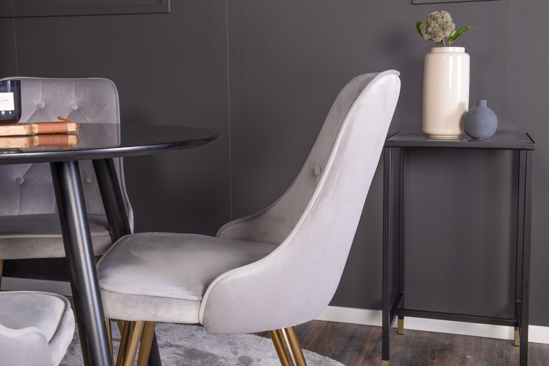Venture Home Plaza Runt Matbord - Svart / Svart - ø100*H75 +Velvet Deluxe Dining Chair - Brushed brass leg / Light Grey  Velvet _4