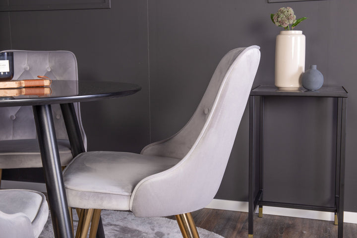 Venture Home Plaza Runt Matbord - Svart / Svart - ø100*H75 +Velvet Deluxe Dining Chair - Brushed brass leg / Light Grey  Velvet _4