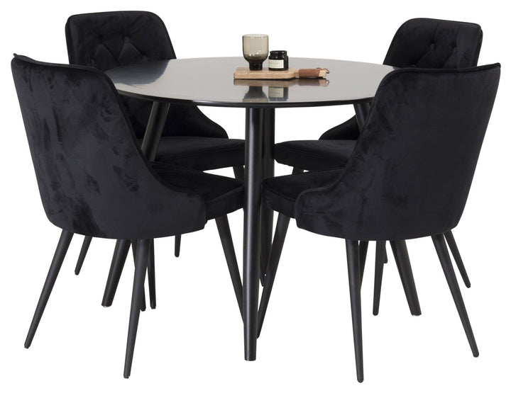 Venture Home Plaza Runt Matbord - Svart / Svart - ø100*H75 +Velvet Deluxe Dining Chair - Black legs  / Black velvet _4