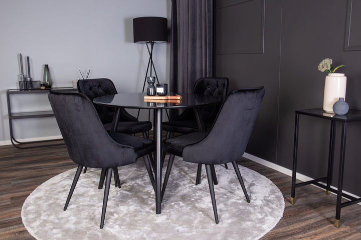 Venture Home Plaza Runt Matbord - Svart / Svart - ø100*H75 +Velvet Deluxe Dining Chair - Black legs  / Black velvet _4