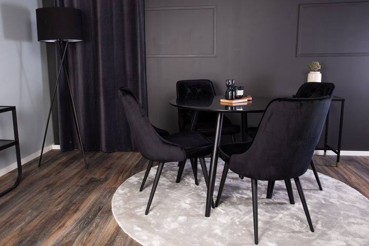 Venture Home Plaza Runt Matbord - Svart / Svart - ø100*H75 +Velvet Deluxe Dining Chair - Black legs  / Black velvet _4