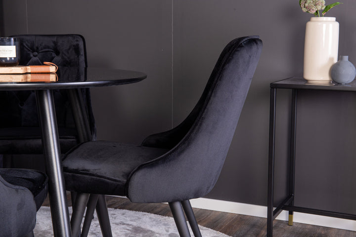 Venture Home Plaza Runt Matbord - Svart / Svart - ø100*H75 +Velvet Deluxe Dining Chair - Black legs  / Black velvet _4