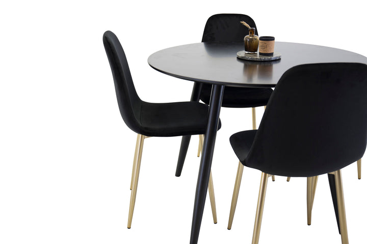 Venture Home Plaza Runt Matbord - Svart / Svart - ø100*H75 +Polar Chair - Black Velvet / Matt brass leg _4