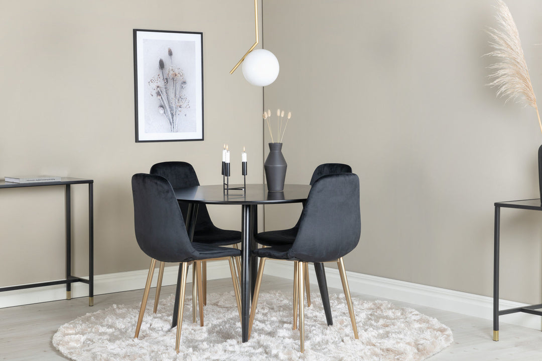 Venture Home Plaza Runt Matbord - Svart / Svart - ø100*H75 +Polar Chair - Black Velvet / Matt brass leg _4