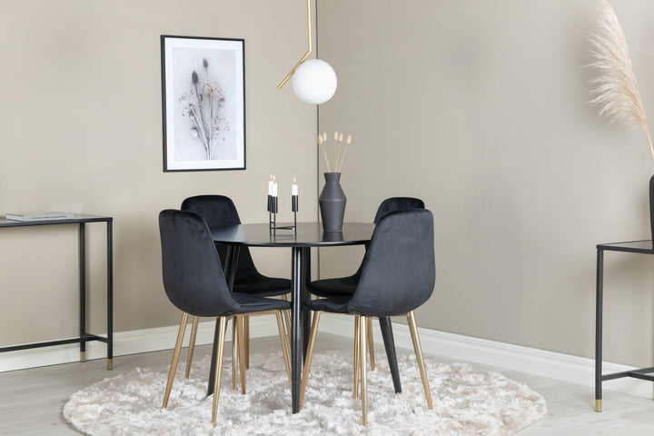 Venture Home Plaza Runt Matbord - Svart / Svart - ø100*H75 +Polar Chair - Black Velvet / Matt brass leg _4