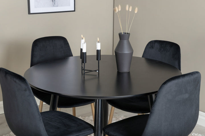Venture Home Plaza Runt Matbord - Svart / Svart - ø100*H75 +Polar Chair - Black Velvet / Matt brass leg _4