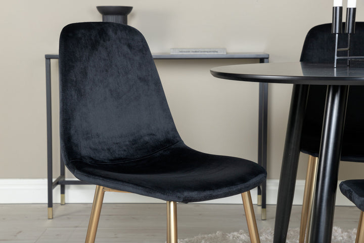 Venture Home Plaza Runt Matbord - Svart / Svart - ø100*H75 +Polar Chair - Black Velvet / Matt brass leg _4