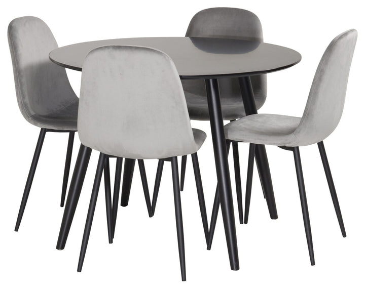 Venture Home Plaza Runt Matbord - Svart / Svart - ø100*H75 +Polar Dining Chair - Black legs / Light Grey  Velvet _4