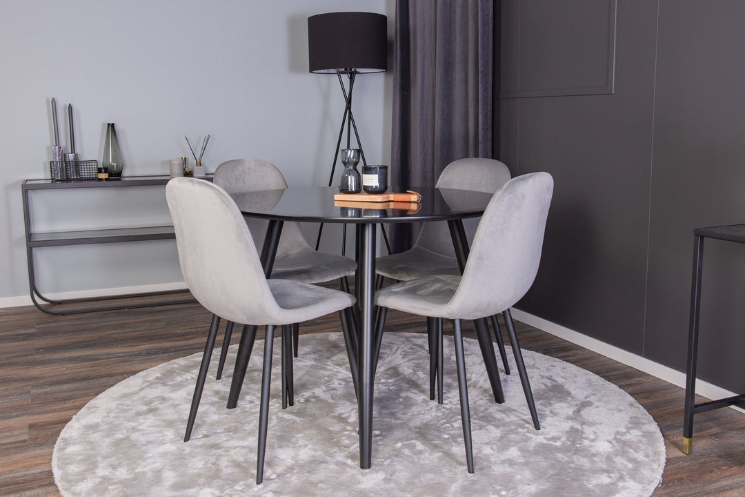 Venture Home Plaza Runt Matbord - Svart / Svart - ø100*H75 +Polar Dining Chair - Black legs / Light Grey  Velvet _4