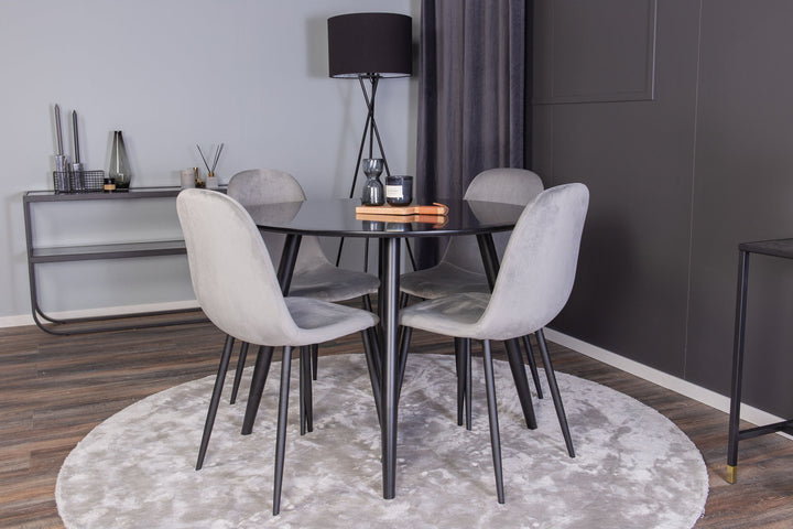 Venture Home Plaza Runt Matbord - Svart / Svart - ø100*H75 +Polar Dining Chair - Black legs / Light Grey  Velvet _4
