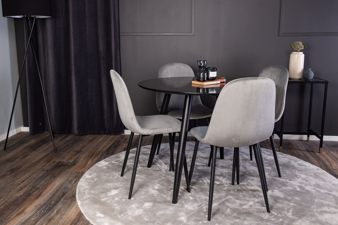 Venture Home Plaza Runt Matbord - Svart / Svart - ø100*H75 +Polar Dining Chair - Black legs / Light Grey  Velvet _4
