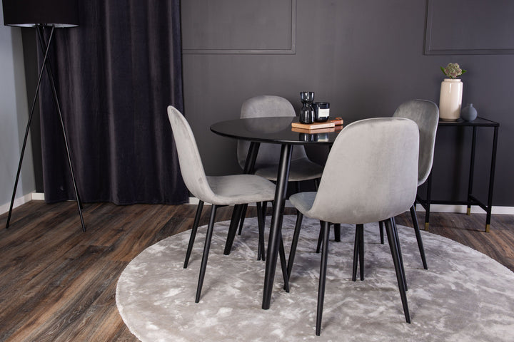 Venture Home Plaza Runt Matbord - Svart / Svart - ø100*H75 +Polar Dining Chair - Black legs / Light Grey  Velvet _4