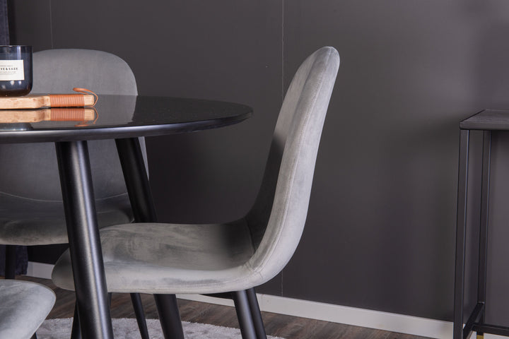 Venture Home Plaza Runt Matbord - Svart / Svart - ø100*H75 +Polar Dining Chair - Black legs / Light Grey  Velvet _4