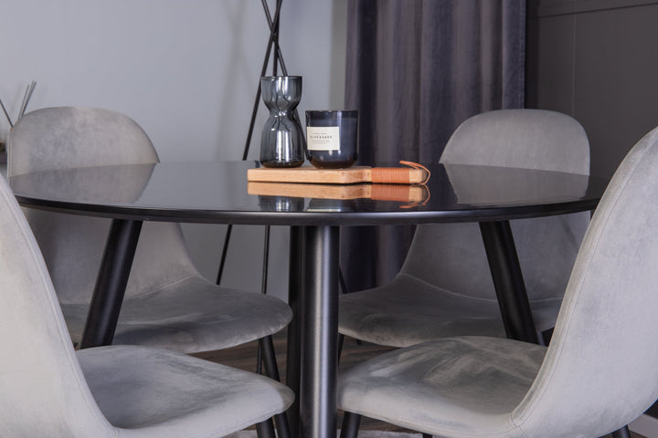 Venture Home Plaza Runt Matbord - Svart / Svart - ø100*H75 +Polar Dining Chair - Black legs / Light Grey  Velvet _4