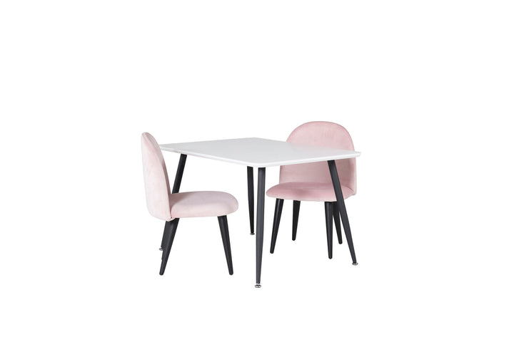 Venture Home Polar Dining Table 80*60 XXS - White / Black +Velvet Dining Chair XXS - Pink Velvet _2