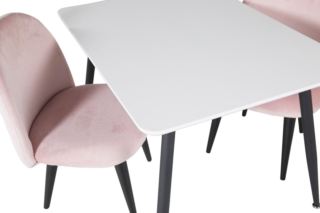Venture Home Polar Dining Table 80*60 XXS - White / Black +Velvet Dining Chair XXS - Pink Velvet _2