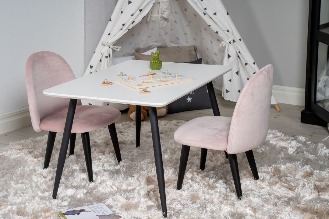 Venture Home Polar Dining Table 80*60 XXS - White / Black +Velvet Dining Chair XXS - Pink Velvet _2