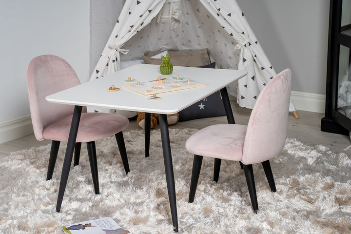 Venture Home Polar Dining Table 80*60 XXS - White / Black +Velvet Dining Chair XXS - Pink Velvet _2