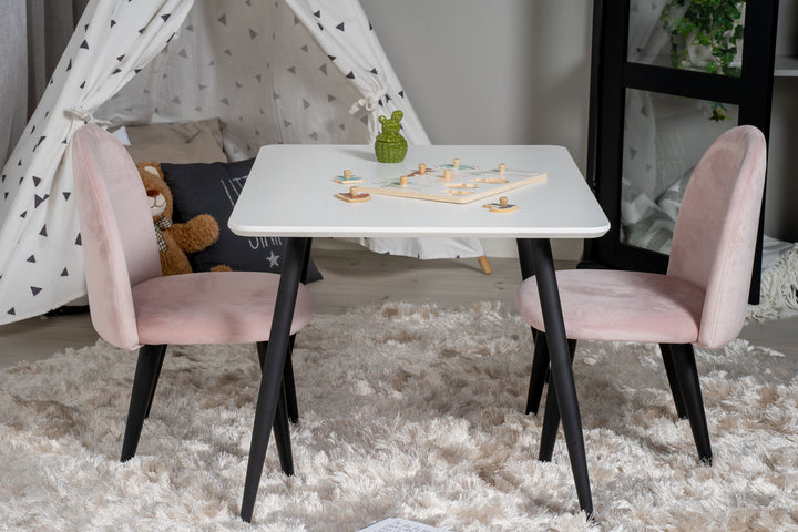 Venture Home Polar Dining Table 80*60 XXS - White / Black +Velvet Dining Chair XXS - Pink Velvet _2