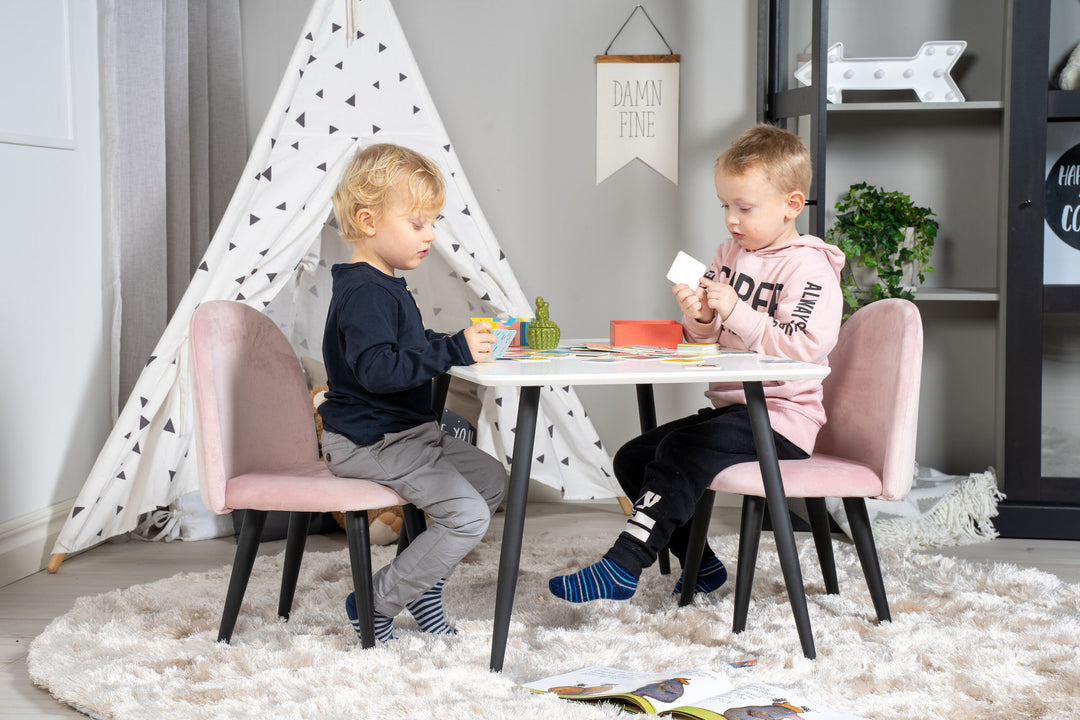 Venture Home Polar Dining Table 80*60 XXS - White / Black +Velvet Dining Chair XXS - Pink Velvet _2