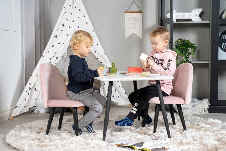 Venture Home Polar Dining Table 80*60 XXS - White / Black +Velvet Dining Chair XXS - Pink Velvet _2