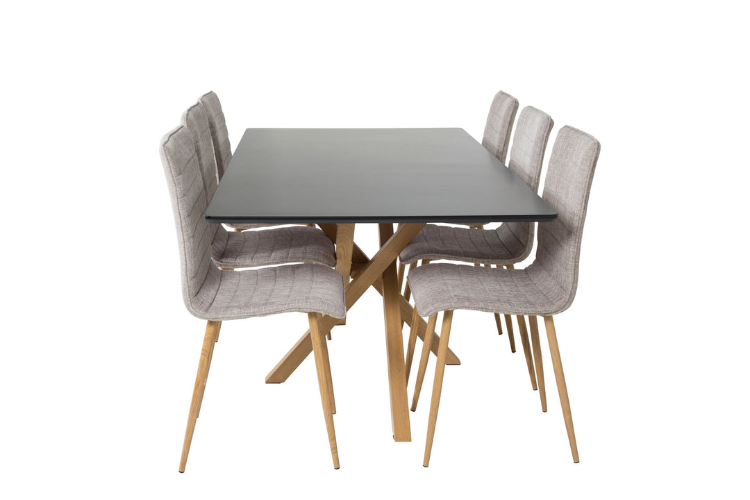 Venture Home Piazza Matbord - Ek-look / svart - 180*90*75 +Windu Lyx Dining Chair - Oak-Look / Light Grey _6