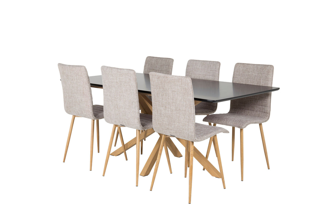 Venture Home Piazza Matbord - Ek-look / svart - 180*90*75 +Windu Lyx Dining Chair - Oak-Look / Light Grey _6