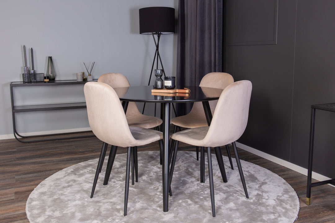 Venture Home Plaza Runt Matbord - Svart / Svart - ø100*H75 +Polar Dining Chair - Black legs / Beige  Velvet _4