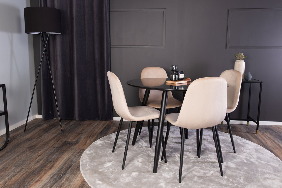 Venture Home Plaza Runt Matbord - Svart / Svart - ø100*H75 +Polar Dining Chair - Black legs / Beige  Velvet _4