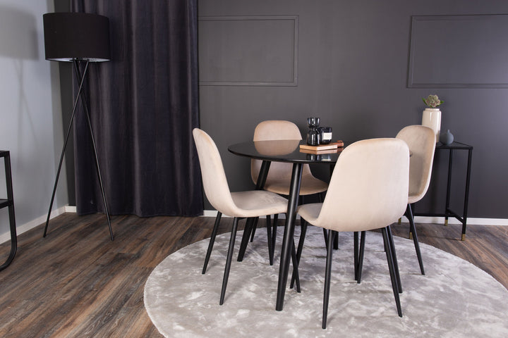 Venture Home Plaza Runt Matbord - Svart / Svart - ø100*H75 +Polar Dining Chair - Black legs / Beige  Velvet _4
