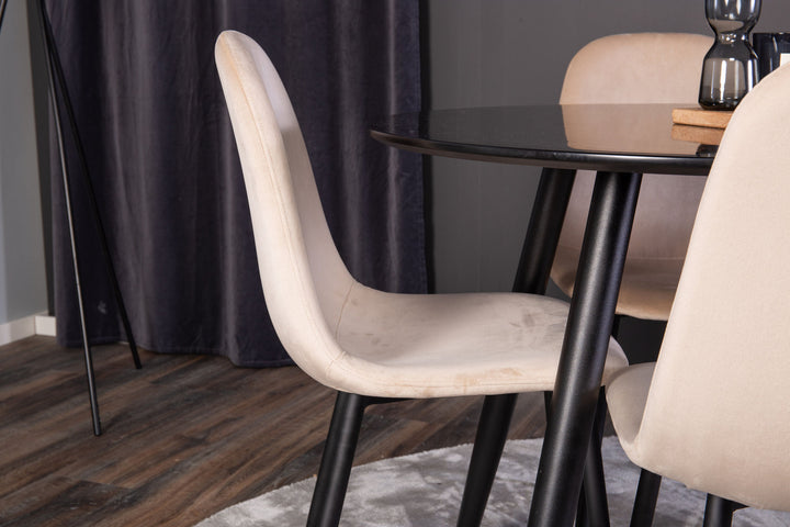Venture Home Plaza Runt Matbord - Svart / Svart - ø100*H75 +Polar Dining Chair - Black legs / Beige  Velvet _4