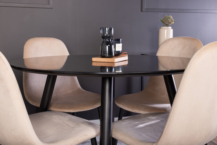 Venture Home Plaza Runt Matbord - Svart / Svart - ø100*H75 +Polar Dining Chair - Black legs / Beige  Velvet _4