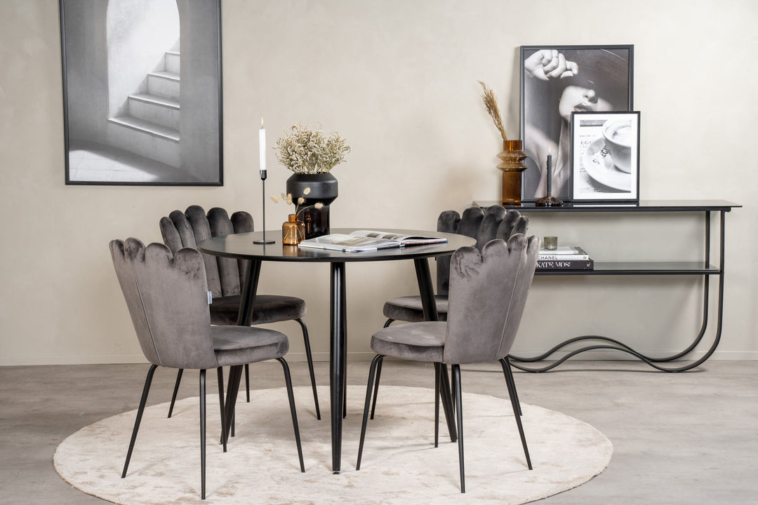 Venture Home Plaza Runt Matbord - Svart / Svart - ø100*H75 +Limhamn Chair - Grey _4