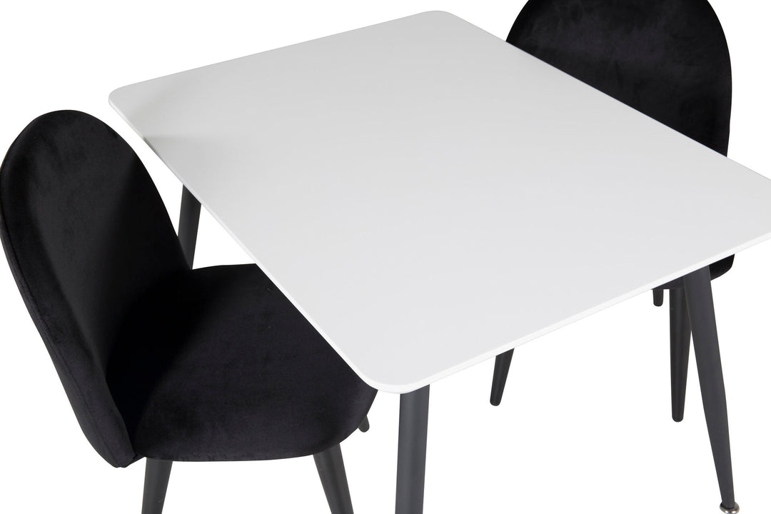 Venture Home Polar Dining Table 80*60 XXS - White / Black +Velvet Dining Chair XXS - Black Velvet _2