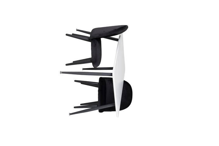 Venture Home Polar Dining Table 80*60 XXS - White / Black +Velvet Dining Chair XXS - Black Velvet _2