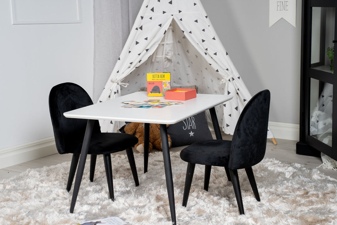 Venture Home Polar Dining Table 80*60 XXS - White / Black +Velvet Dining Chair XXS - Black Velvet _2