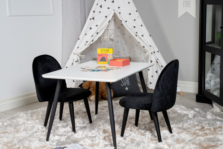 Venture Home Polar Dining Table 80*60 XXS - White / Black +Velvet Dining Chair XXS - Black Velvet _2