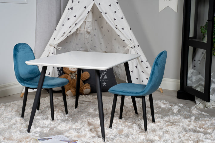 Venture Home Polar Dining Table 80*60 XXS - White / Black +Polar dining Chair XXS -  Blue Velvet _2