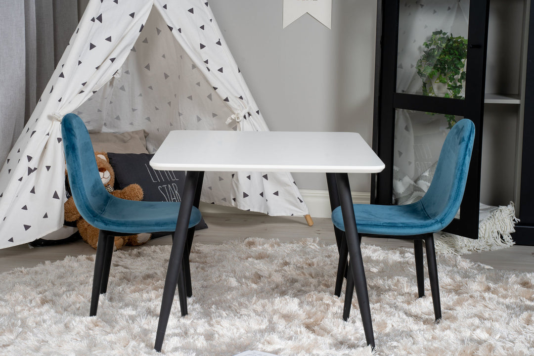 Venture Home Polar Dining Table 80*60 XXS - White / Black +Polar dining Chair XXS -  Blue Velvet _2