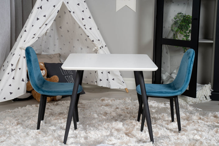 Venture Home Polar Dining Table 80*60 XXS - White / Black +Polar dining Chair XXS -  Blue Velvet _2