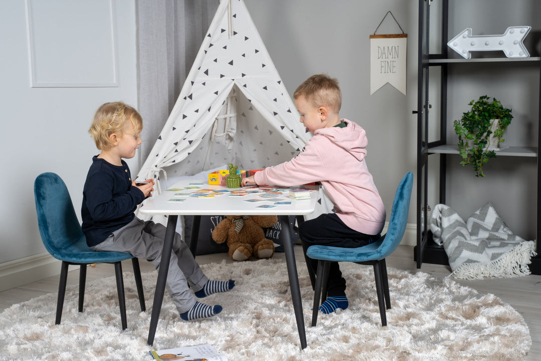 Venture Home Polar Dining Table 80*60 XXS - White / Black +Polar dining Chair XXS -  Blue Velvet _2