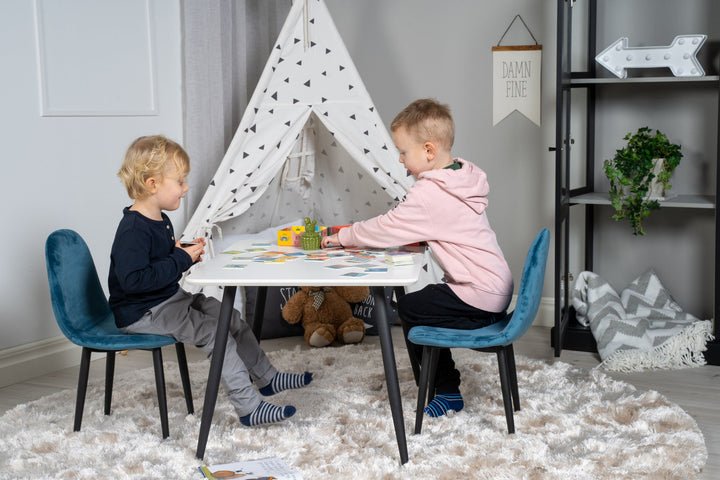 Venture Home Polar Dining Table 80*60 XXS - White / Black +Polar dining Chair XXS -  Blue Velvet _2