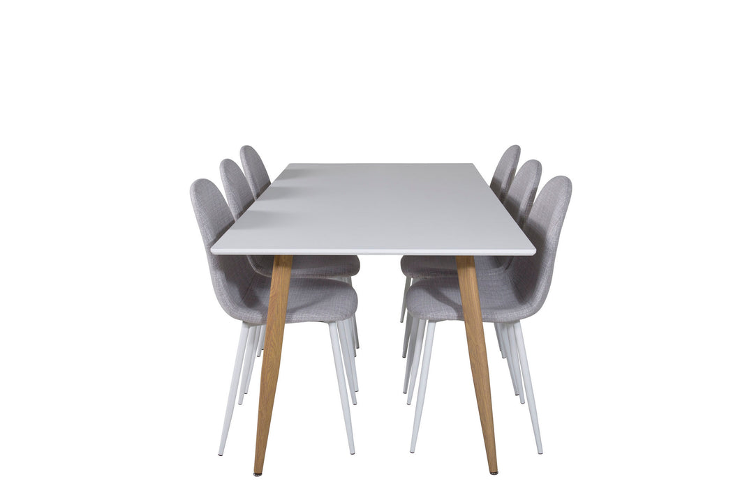 Venture Home Polar Matbord - Ek-Look / Vit- 180*90*H75 +Polar Dining Chair - White Legs - Light Grey Fabric _6