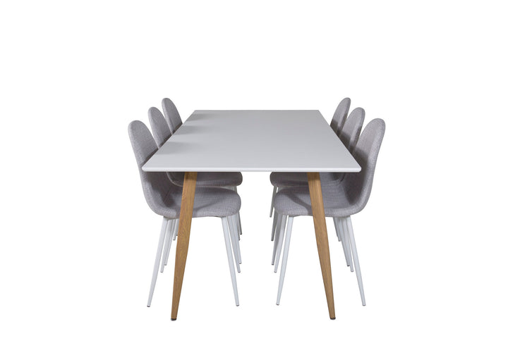 Venture Home Polar Matbord - Ek-Look / Vit- 180*90*H75 +Polar Dining Chair - White Legs - Light Grey Fabric _6