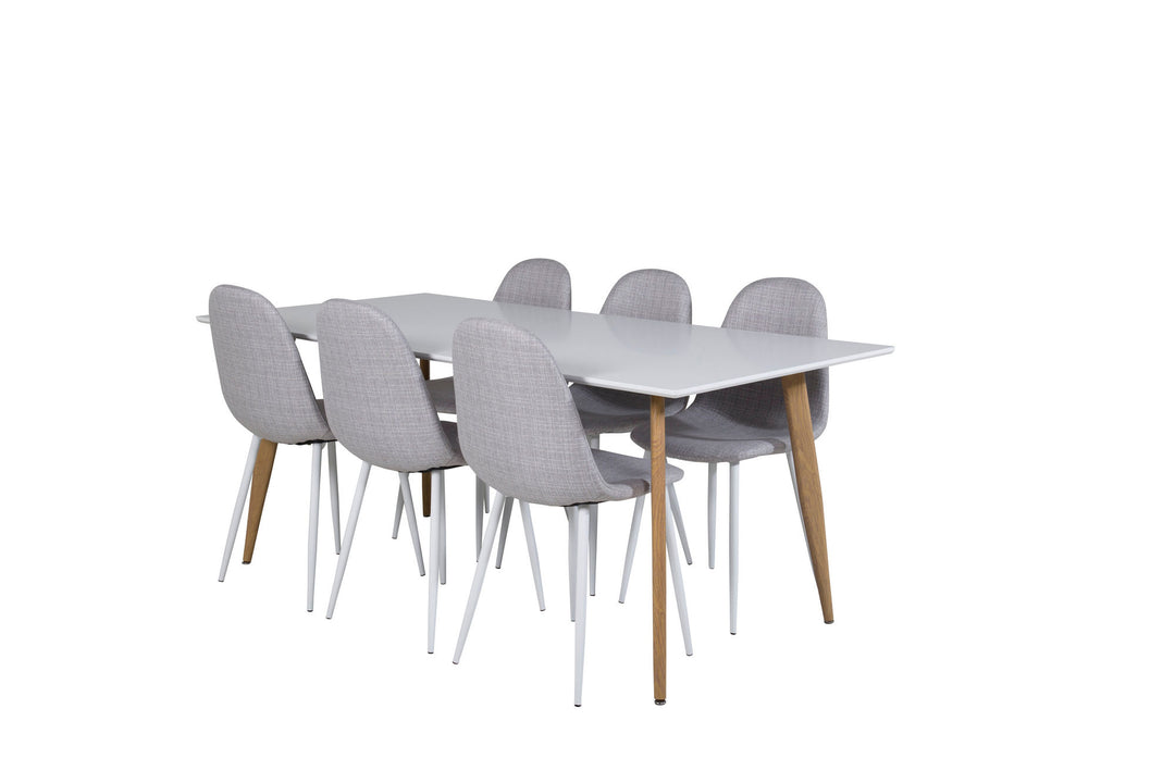 Venture Home Polar Matbord - Ek-Look / Vit- 180*90*H75 +Polar Dining Chair - White Legs - Light Grey Fabric _6