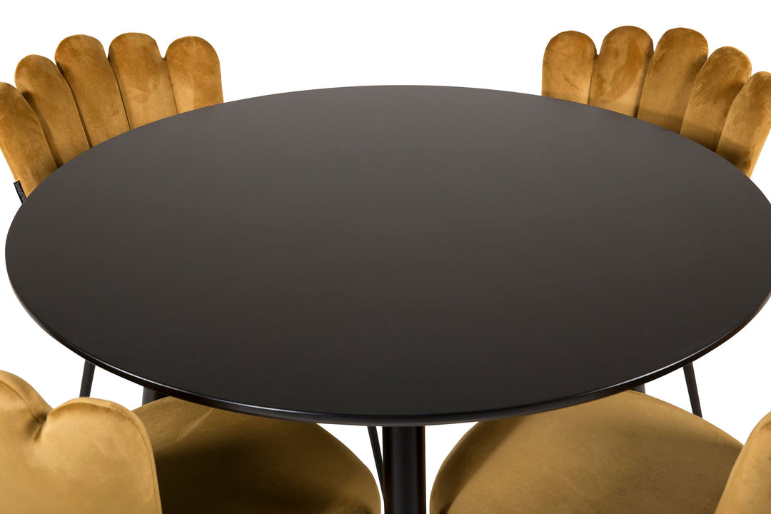 Venture Home Plaza Runt Matbord - Svart / Svart - ø100*H75 +Limhamn Chair - Yellow _4