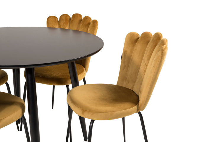 Venture Home Plaza Runt Matbord - Svart / Svart - ø100*H75 +Limhamn Chair - Yellow _4