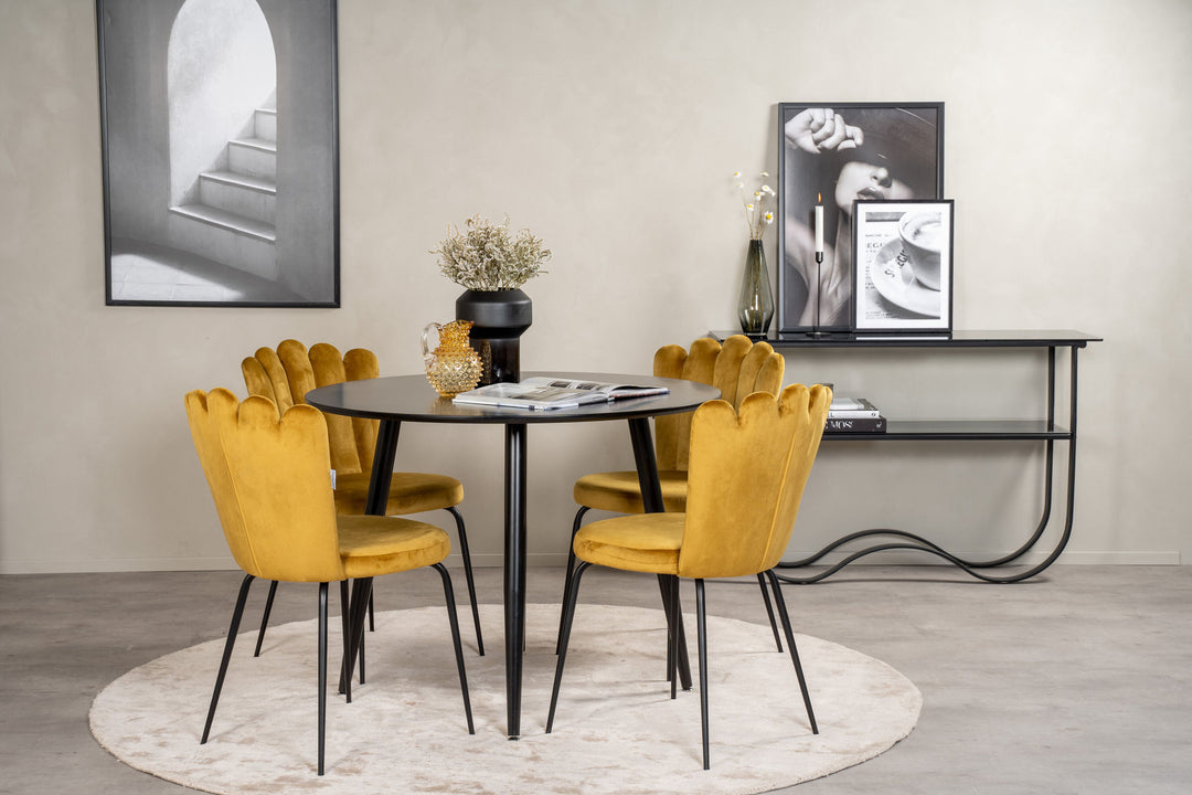 Venture Home Plaza Runt Matbord - Svart / Svart - ø100*H75 +Limhamn Chair - Yellow _4