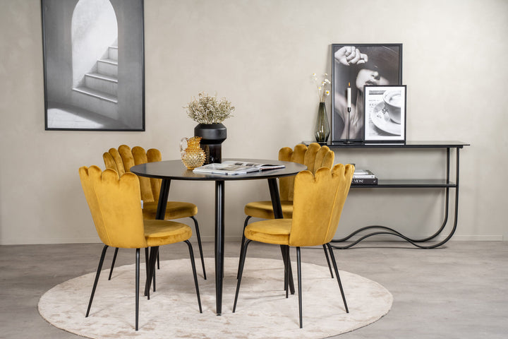 Venture Home Plaza Runt Matbord - Svart / Svart - ø100*H75 +Limhamn Chair - Yellow _4