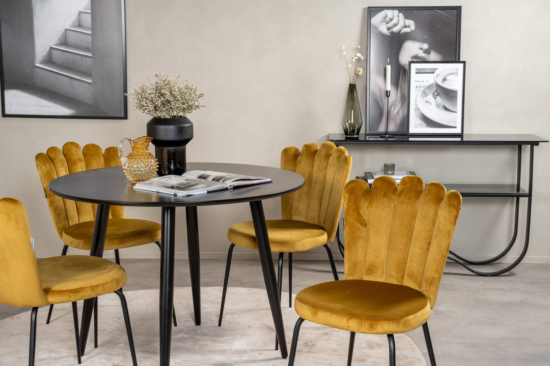 Venture Home Plaza Runt Matbord - Svart / Svart - ø100*H75 +Limhamn Chair - Yellow _4